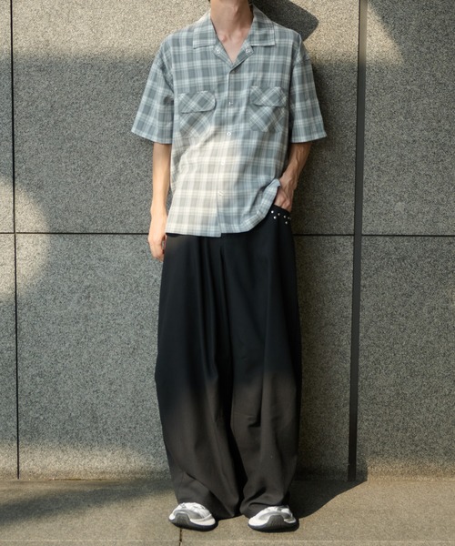 Perushu（ペルーシュ）の「オープンカラーレトロチェックスナップボタンシャツ（シャツ/ブラウス・メンズ・ブラウン/ネイビー/ブルー/グレー・MEDIUM/LARGE）」の11枚目の写真