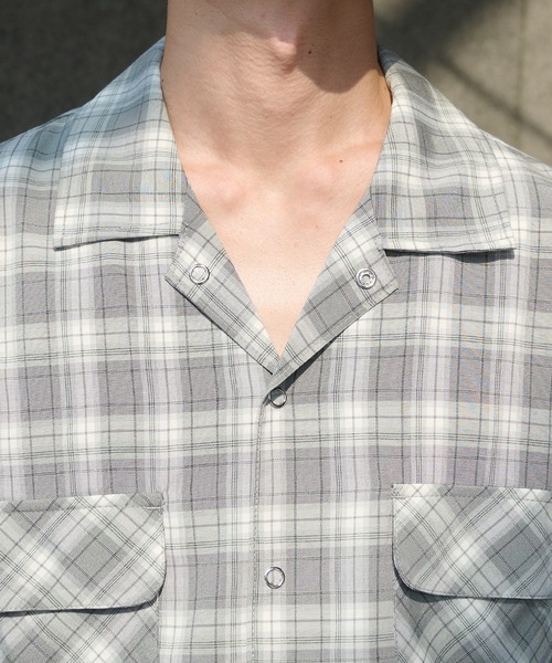 Perushu（ペルーシュ）の「オープンカラーレトロチェックスナップボタンシャツ（シャツ/ブラウス・メンズ・ブラウン/ネイビー/ブルー/グレー・MEDIUM/LARGE）」の16枚目の写真