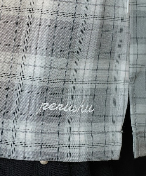 Perushu（ペルーシュ）の「オープンカラーレトロチェックスナップボタンシャツ（シャツ/ブラウス・メンズ・ブラウン/ネイビー/ブルー/グレー・MEDIUM/LARGE）」の18枚目の写真