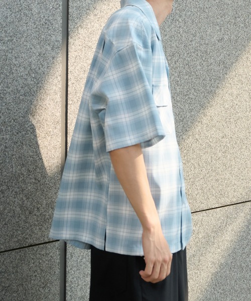 Perushu（ペルーシュ）の「オープンカラーレトロチェックスナップボタンシャツ（シャツ/ブラウス・メンズ・ブラウン/ネイビー/ブルー/グレー・MEDIUM/LARGE）」の22枚目の写真