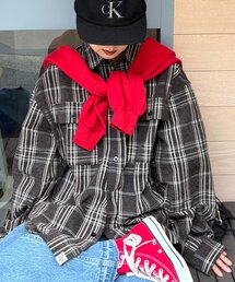 CIAOPANIC TYPY(チャオパニックティピー)の【コーデュロイ袖切り替え】【ユニセックス】モールチェックシャツジャケット(シャツ/ブラウス)
