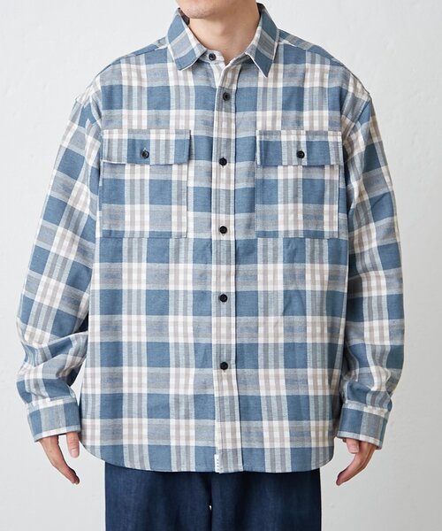 CIAOPANIC TYPY（チャオパニックティピー）の「【コーデュロイ袖切り替え】【ユニセックス】モールチェックシャツジャケット（シャツ/ブラウス・レディース・チャコールグレー/ブラウン/グリーン/サックスブルー/ベージュ・LARGE/MEDIUM）」の18枚目の写真