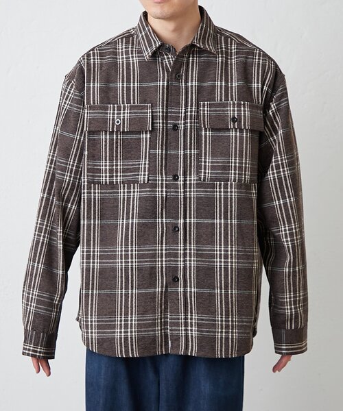 CIAOPANIC TYPY（チャオパニックティピー）の「【コーデュロイ袖切り替え】【ユニセックス】モールチェックシャツジャケット（シャツ/ブラウス・レディース・チャコールグレー/ブラウン/グリーン/サックスブルー/ベージュ・LARGE/MEDIUM）」の19枚目の写真