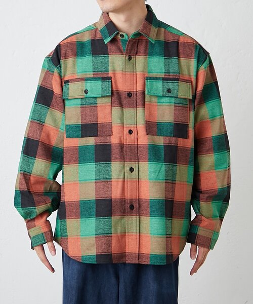 CIAOPANIC TYPY（チャオパニックティピー）の「【コーデュロイ袖切り替え】【ユニセックス】モールチェックシャツジャケット（シャツ/ブラウス・レディース・チャコールグレー/ブラウン/グリーン/サックスブルー/ベージュ・LARGE/MEDIUM）」の20枚目の写真