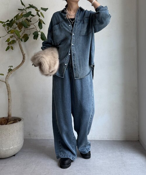 DouDou(ドゥドゥ)の「リヨセルデニムワイドパンツ(デニムパンツ・レディース・ブラック/ブルー・36/38)」の13枚目の写真