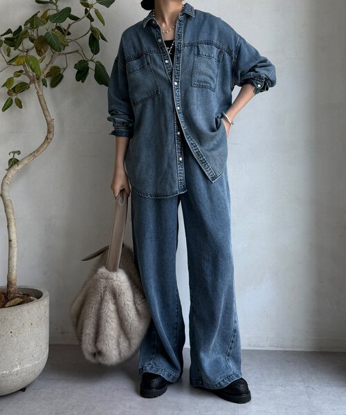 DouDou(ドゥドゥ)の「リヨセルデニムワイドパンツ(デニムパンツ・レディース・ブラック/ブルー・36/38)」の5枚目の写真