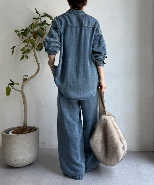 DouDou(ドゥドゥ)の「リヨセルデニムワイドパンツ(デニムパンツ・レディース・ブラック/ブルー・36/38)」の6枚目の写真