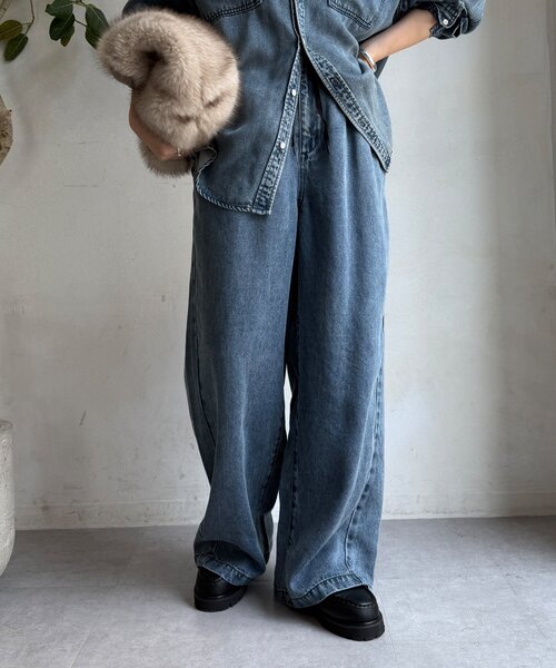 DouDou(ドゥドゥ)の「リヨセルデニムワイドパンツ(デニムパンツ・レディース・ブラック/ブルー・36/38)」の7枚目の写真
