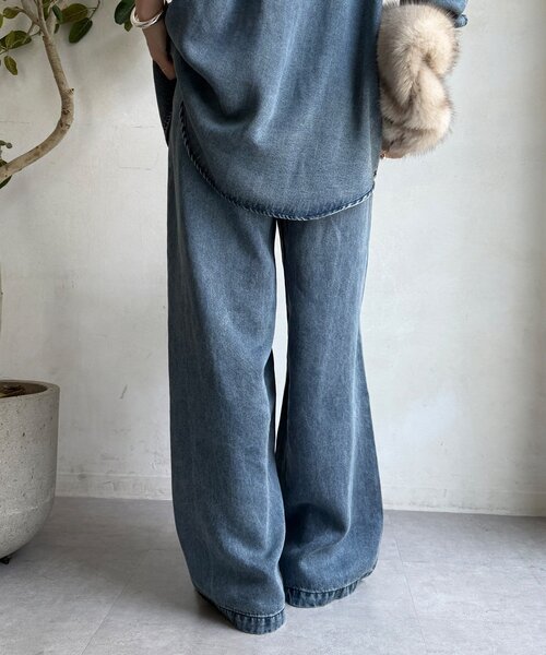 DouDou(ドゥドゥ)の「リヨセルデニムワイドパンツ(デニムパンツ・レディース・ブラック/ブルー・36/38)」の3枚目の写真