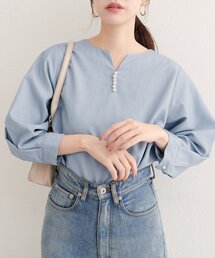 natural couture | 【WEB限定】パール付きスキッパーブラウス(シャツ/ブラウス)