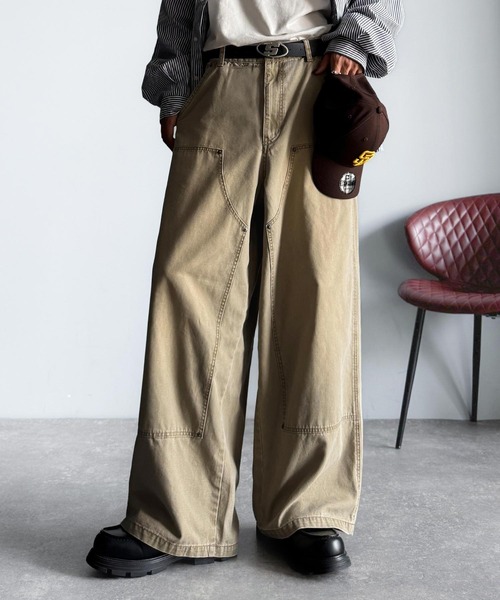 セール】綿100％ダック素材ダブルニーデザインパンツ／Duck Fabric