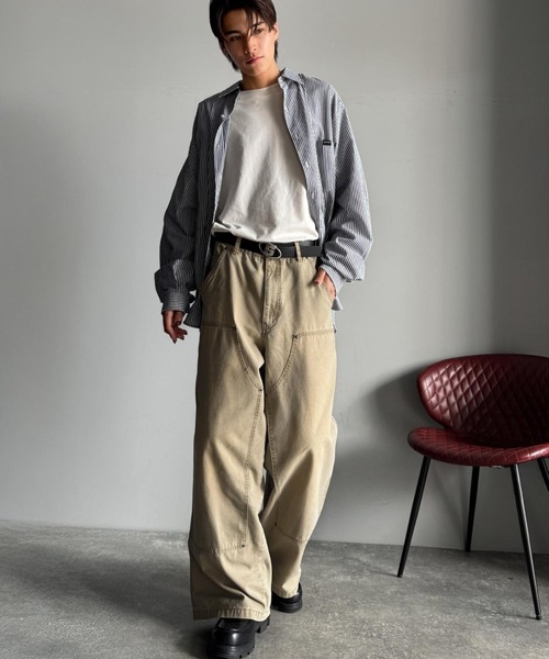 セール】綿100％ダック素材ダブルニーデザインパンツ／Duck Fabric