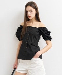 GENERAL IDEA/ジェネラルアイディア square neck cotton peplum blouse ブラウス