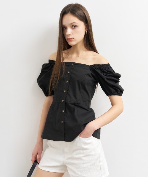 GENERAL IDEA(ジェネラルアイデア)の「GENERAL IDEA/ジェネラルアイディア square neck cotton peplum blouse ブラウス(シャツ/ブラウス・レディース・ブラック/スカイブルー/ホワイト・S/M/L)」の2枚目の写真