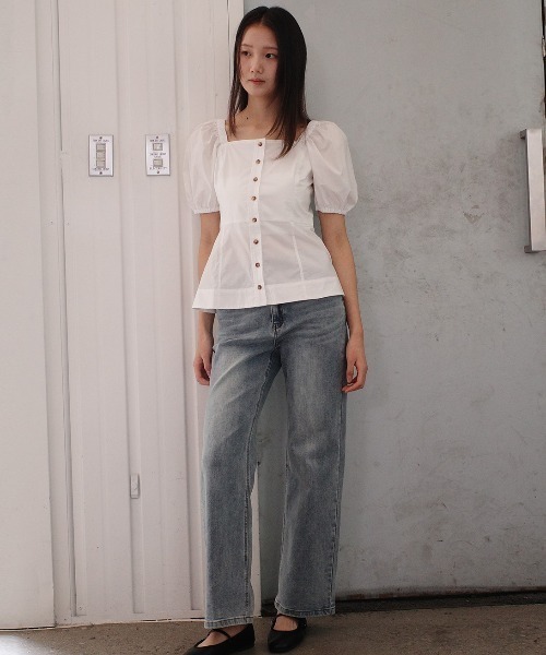 GENERAL IDEA(ジェネラルアイデア)の「GENERAL IDEA/ジェネラルアイディア square neck cotton peplum blouse ブラウス(シャツ/ブラウス・レディース・ブラック/スカイブルー/ホワイト・S/M/L)」の8枚目の写真