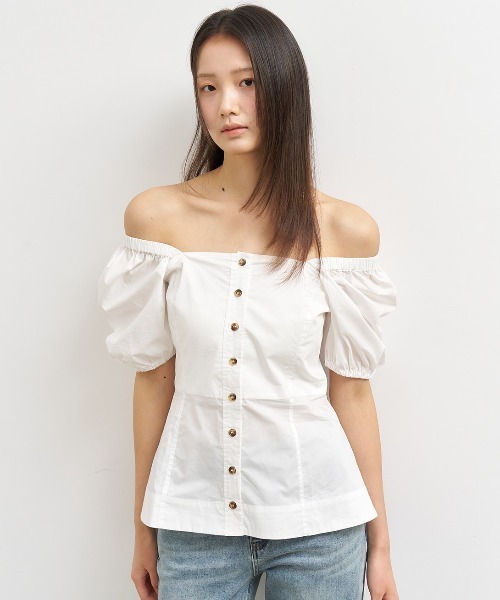 GENERAL IDEA(ジェネラルアイデア)の「GENERAL IDEA/ジェネラルアイディア square neck cotton peplum blouse ブラウス(シャツ/ブラウス・レディース・ブラック/スカイブルー/ホワイト・S/M/L)」の5枚目の写真