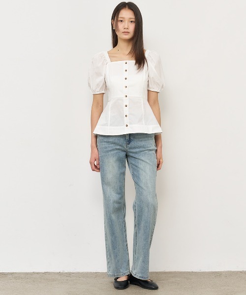 GENERAL IDEA(ジェネラルアイデア)の「GENERAL IDEA/ジェネラルアイディア square neck cotton peplum blouse ブラウス(シャツ/ブラウス・レディース・ブラック/スカイブルー/ホワイト・S/M/L)」の10枚目の写真