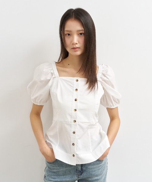 GENERAL IDEA(ジェネラルアイデア)の「GENERAL IDEA/ジェネラルアイディア square neck cotton peplum blouse ブラウス(シャツ/ブラウス・レディース・ブラック/スカイブルー/ホワイト・S/M/L)」の6枚目の写真