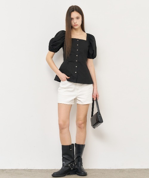 GENERAL IDEA(ジェネラルアイデア)の「GENERAL IDEA/ジェネラルアイディア square neck cotton peplum blouse ブラウス(シャツ/ブラウス・レディース・ブラック/スカイブルー/ホワイト・S/M/L)」の20枚目の写真