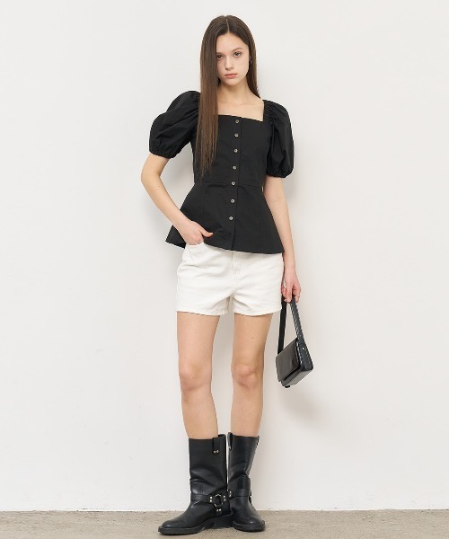 GENERAL IDEA(ジェネラルアイデア)の「GENERAL IDEA/ジェネラルアイディア square neck cotton peplum blouse ブラウス(シャツ/ブラウス・レディース・ブラック/スカイブルー/ホワイト・S/M/L)」の19枚目の写真