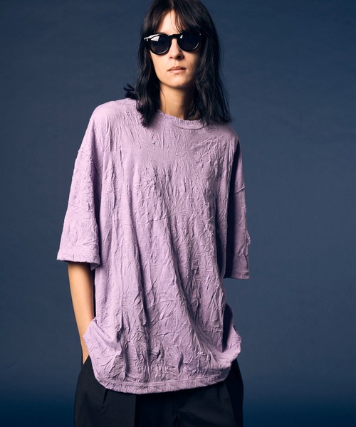 MAISON SPECIAL（メゾンスペシャル）の「《UNISEX》Catch Washer Processing Prime-Over Crew Neck T-Shirt/キャッチワッシャー加工プライムオーバークルーネックTシャツ【MAISON SPECIAL/メゾンスペシャル】（Tシャツ/カットソー・メンズ・ラベンダー/ピンク/ブラック/グレイッシュベージュ・0/1/2）」の3枚目の写真