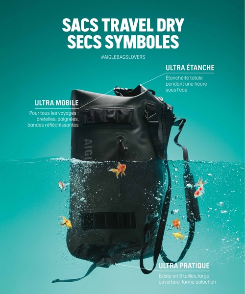 AIGLE（エーグル）の「防水 トラベルドライ ダッフルバッグ 75L（ボストンバッグ・レディース・ブラック/モスグリーン・FREE）」の14枚目の写真