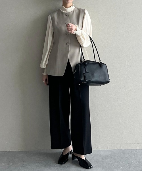 mysty woman（ミスティウーマン）の「シャーリングギャザーブラウス 581481（シャツ/ブラウス・レディース・ブラック/アイボリー/グレイッシュブルー・FREE）」の22枚目の写真