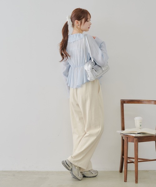 continuer de NICE CLAUP（コンティニューデナイスクラップ）の「【@_chipi2xセレクト】【WEB限定】楊柳シアーラッフルブラウス（シャツ/ブラウス・レディース・アイボリー/ブラック/オフホワイト/ピンク/サックスブルー・FREE）」の9枚目の写真