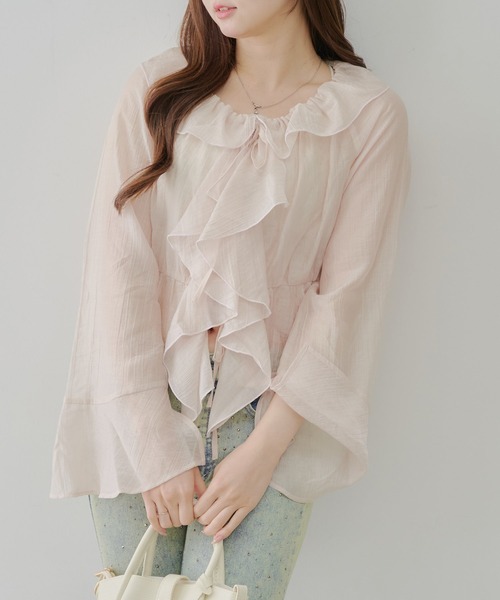 continuer de NICE CLAUP（コンティニューデナイスクラップ）の「【@_chipi2xセレクト】【WEB限定】楊柳シアーラッフルブラウス（シャツ/ブラウス・レディース・アイボリー/ブラック/オフホワイト/ピンク/サックスブルー・FREE）」の12枚目の写真