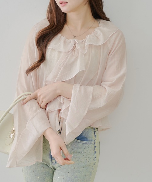 continuer de NICE CLAUP（コンティニューデナイスクラップ）の「【@_chipi2xセレクト】【WEB限定】楊柳シアーラッフルブラウス（シャツ/ブラウス・レディース・アイボリー/ブラック/オフホワイト/ピンク/サックスブルー・FREE）」の10枚目の写真
