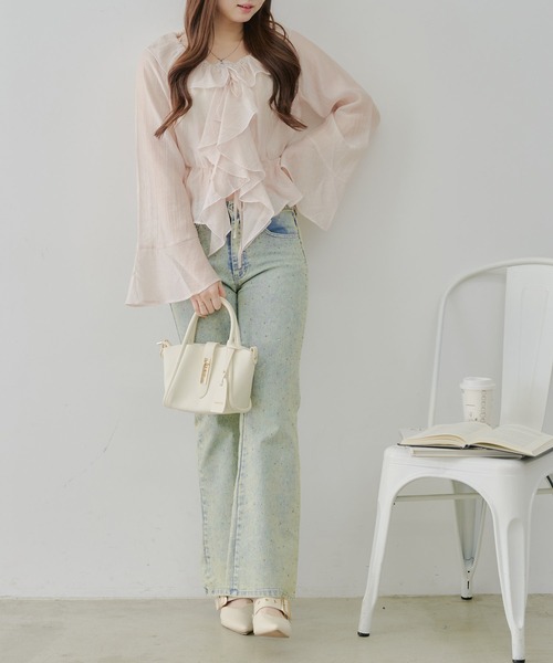 continuer de NICE CLAUP（コンティニューデナイスクラップ）の「【@_chipi2xセレクト】【WEB限定】楊柳シアーラッフルブラウス（シャツ/ブラウス・レディース・アイボリー/ブラック/オフホワイト/ピンク/サックスブルー・FREE）」の16枚目の写真