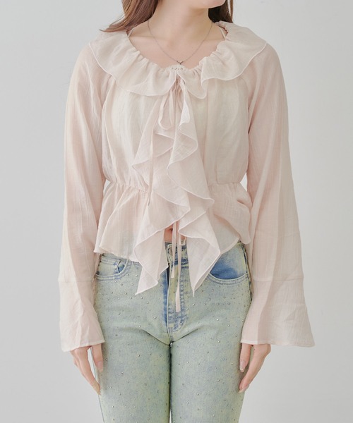 continuer de NICE CLAUP（コンティニューデナイスクラップ）の「【@_chipi2xセレクト】【WEB限定】楊柳シアーラッフルブラウス（シャツ/ブラウス・レディース・アイボリー/ブラック/オフホワイト/ピンク/サックスブルー・FREE）」の17枚目の写真