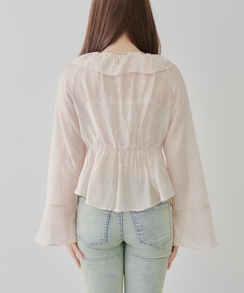 continuer de NICE CLAUP（コンティニューデナイスクラップ）の「【@_chipi2xセレクト】【WEB限定】楊柳シアーラッフルブラウス（シャツ/ブラウス・レディース・アイボリー/ブラック/オフホワイト/ピンク/サックスブルー・FREE）」の19枚目の写真