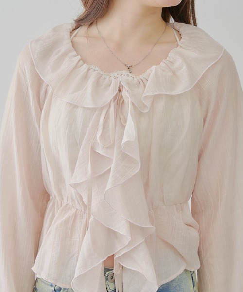 continuer de NICE CLAUP（コンティニューデナイスクラップ）の「【@_chipi2xセレクト】【WEB限定】楊柳シアーラッフルブラウス（シャツ/ブラウス・レディース・アイボリー/ブラック/オフホワイト/ピンク/サックスブルー・FREE）」の20枚目の写真