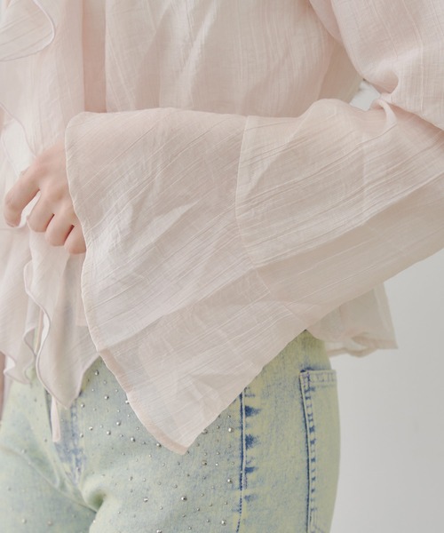 continuer de NICE CLAUP（コンティニューデナイスクラップ）の「【@_chipi2xセレクト】【WEB限定】楊柳シアーラッフルブラウス（シャツ/ブラウス・レディース・アイボリー/ブラック/オフホワイト/ピンク/サックスブルー・FREE）」の21枚目の写真
