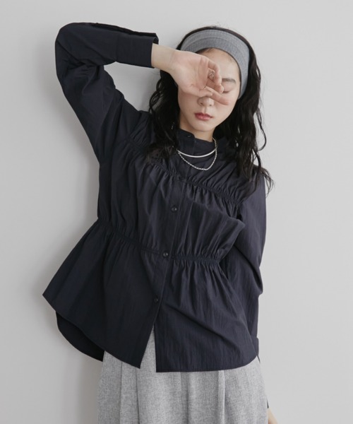 Aunt Marie's(アントマリーズ)の「ブロードシャーリングロングスリーブブラウス/シャツ(シャツ/ブラウス・レディース・ネイビー/ブラウン/グレイッシュベージュ・FREE)」の3枚目の写真