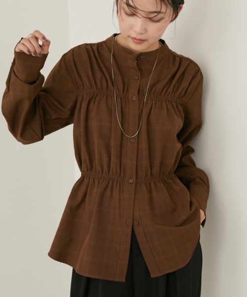 Aunt Marie's(アントマリーズ)の「ブロードシャーリングロングスリーブブラウス/シャツ(シャツ/ブラウス・レディース・ネイビー/ブラウン/グレイッシュベージュ・FREE)」の5枚目の写真