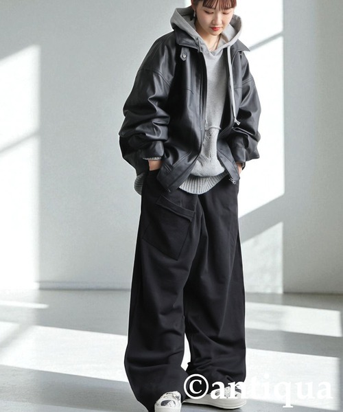 antiqua（アンティカ）の「デザインポケットスウェットパンツ（スウェットパンツ・レディース・ブラック/杢グレー・MEDIUM/LARGE）」の3枚目の写真