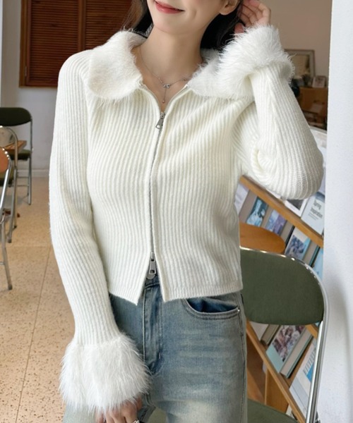Ada.（エイダ）の「ふわもこ リブニットカーディガン（カーディガン/ボレロ・レディース・ブラック/グレー/ホワイト・FREE）」の13枚目の写真