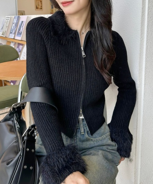 Ada.（エイダ）の「ふわもこ リブニットカーディガン（カーディガン/ボレロ・レディース・ブラック/グレー/ホワイト・FREE）」の9枚目の写真