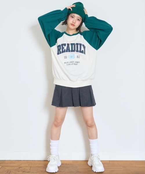 セール】【7days】ラグランチェックロゴトレーナー（スウェット