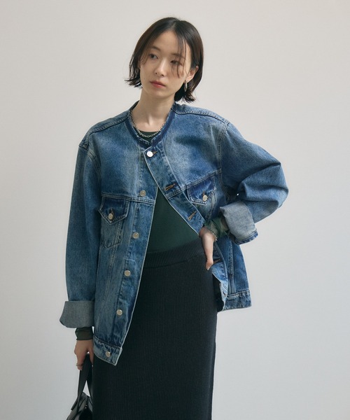 Paradise Picnic（パラダイスピクニック）の「ノーカラーデニムジャケット（デニムジャケット・レディース・ブルー・FREE）」の6枚目の写真