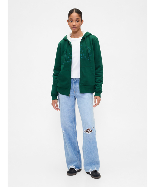 セール】リラックスフィット Gapロゴ 裏ボア ジップアップパーカー