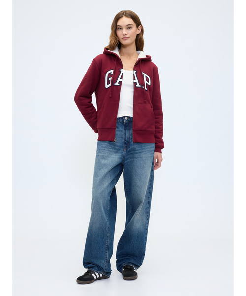 セール】リラックスフィット Gapロゴ 裏ボア ジップアップパーカー