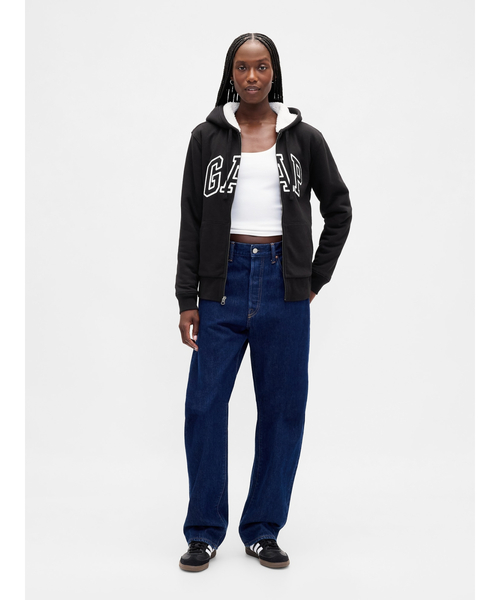 セール】リラックスフィット Gapロゴ 裏ボア ジップアップパーカー