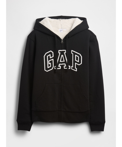 リラックスフィット GAPロゴ 裏ボア ジップアップパーカー ブラック M GAP（ギャップ） パーカー リラックスフィット Gapロゴ 裏ボア ジップ