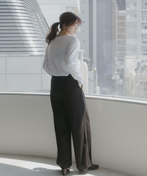 slattgir(スラットジール)の「高身長 綿100%フロントロゴプリント長袖Tシャツ(トールサイズ)Essenave(Tシャツ/カットソー・レディース・オフホワイト/ネイビー・TM/TL/TLL/T3L)」の4枚目の写真