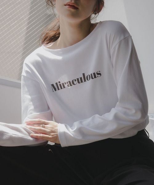 slattgir(スラットジール)の「高身長 綿100%フロントロゴプリント長袖Tシャツ(トールサイズ)Essenave(Tシャツ/カットソー・レディース・オフホワイト/ネイビー・TM/TL/TLL/T3L)」の7枚目の写真