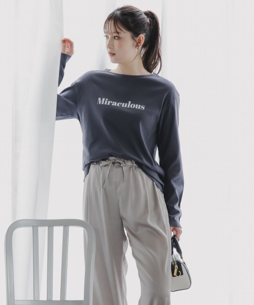 slattgir(スラットジール)の「高身長 綿100%フロントロゴプリント長袖Tシャツ(トールサイズ)Essenave(Tシャツ/カットソー・レディース・オフホワイト/ネイビー・TM/TL/TLL/T3L)」の9枚目の写真
