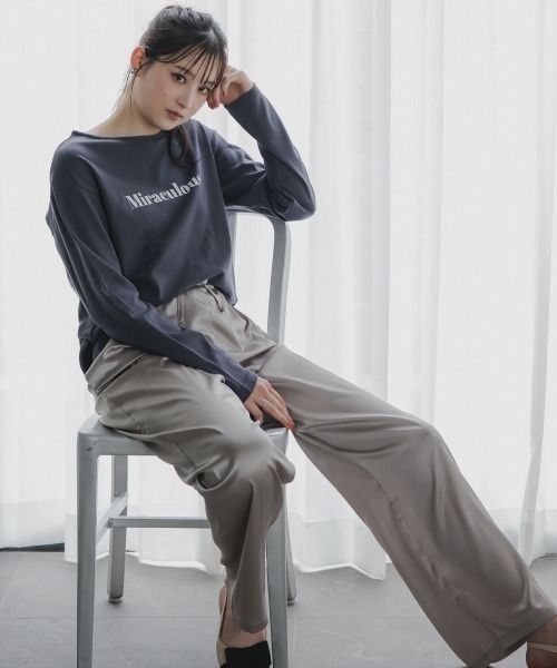 slattgir(スラットジール)の「高身長 綿100%フロントロゴプリント長袖Tシャツ(トールサイズ)Essenave(Tシャツ/カットソー・レディース・オフホワイト/ネイビー・TM/TL/TLL/T3L)」の11枚目の写真